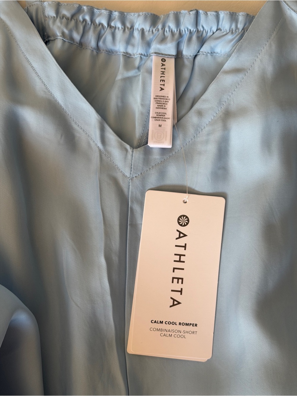 NWT- Athleta Calm Cool Romper light weight. Blue summer Wide-Leg Satin- Medium - Picture 8 of 13